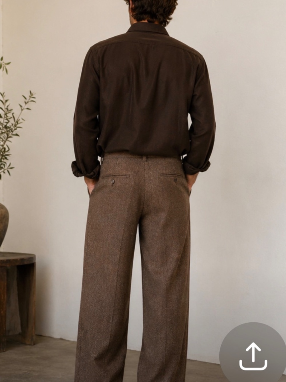 Topman Wide Leg Pleated Herringbone Trousers β Brown β W30 - Picture 2 of 5